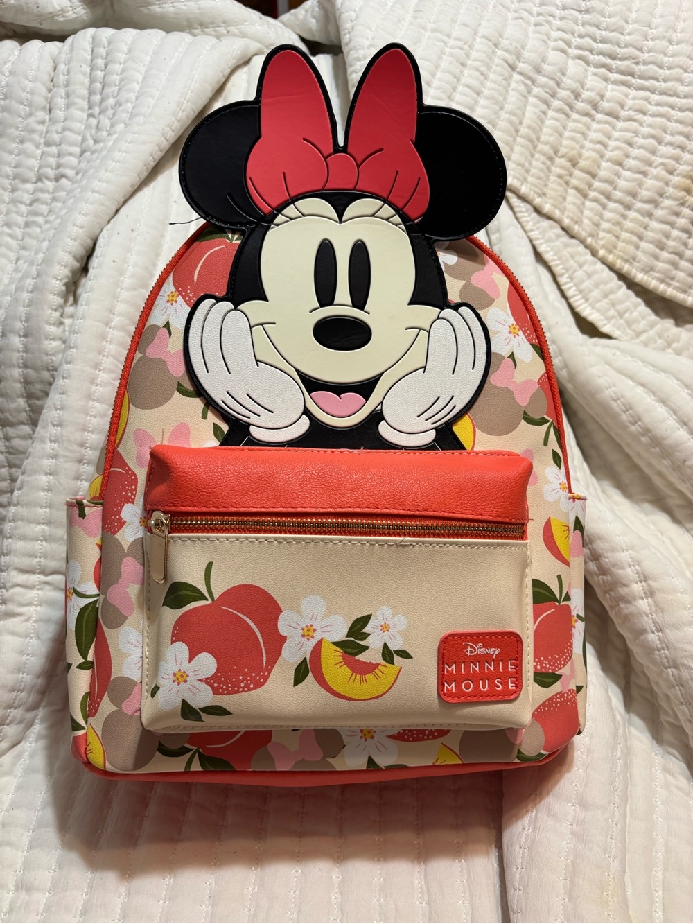 Disney Minnie Mouse Peach Floral Mini Backpack - Coral & Cream